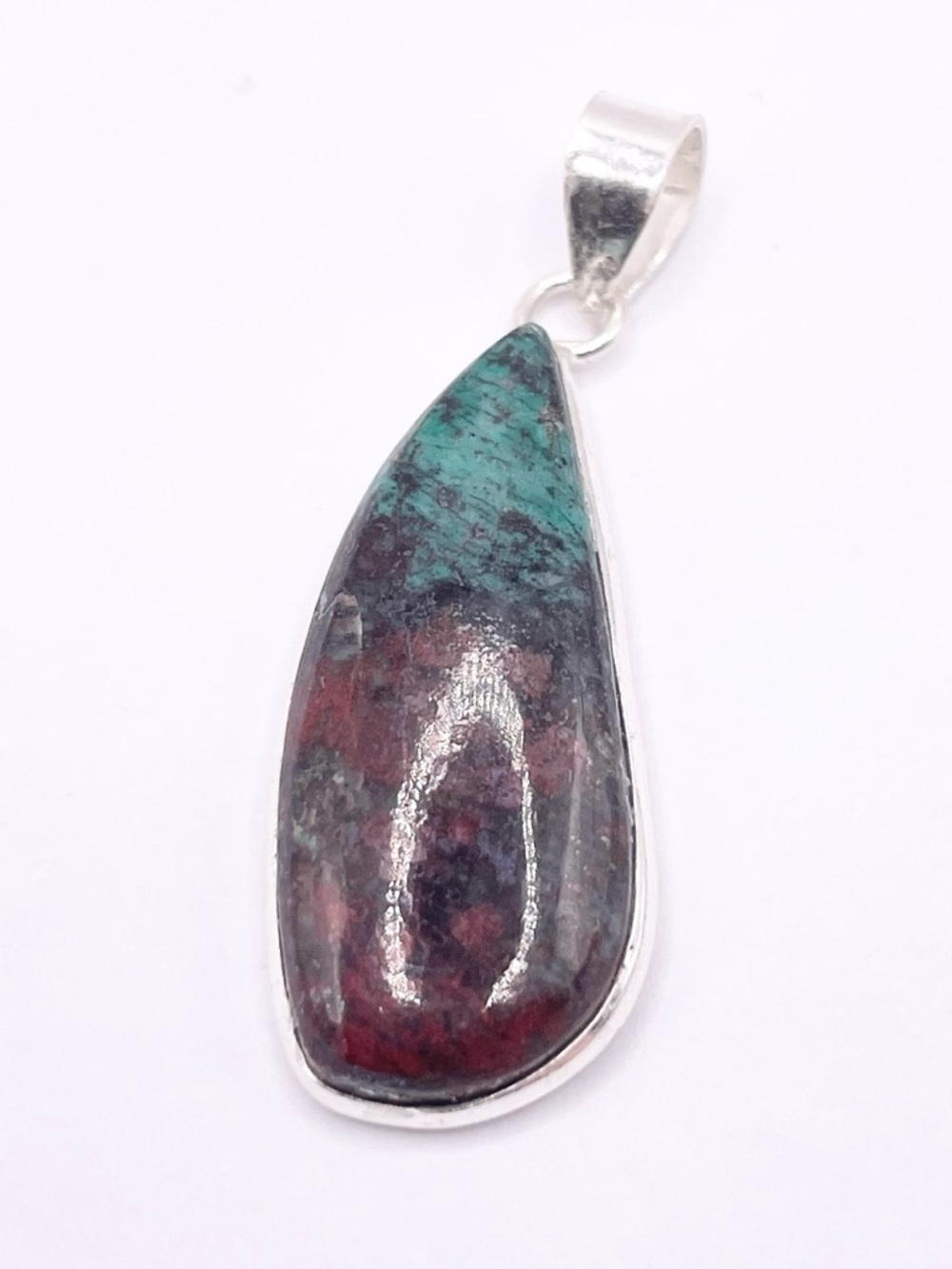 Sterling Silver Chrysocolla and Red Jasper Teardrop Pendant - Picture 7 of 8